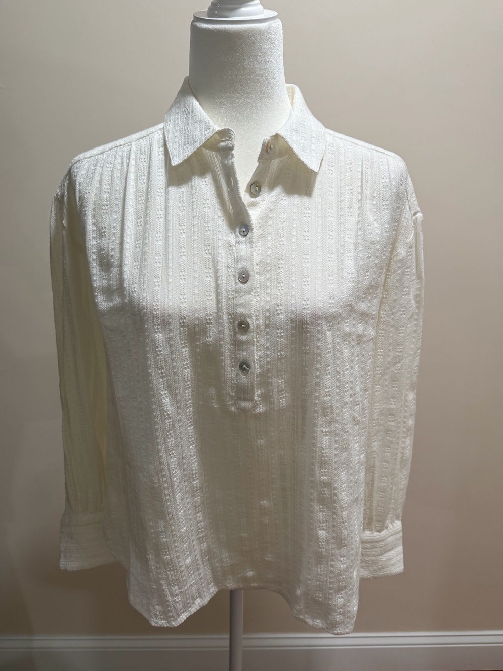 Faherty Egret Tonal Striped Long Sleeve Organic Cotton Popover Olli Top Sz. XS - Picture 2 of 6